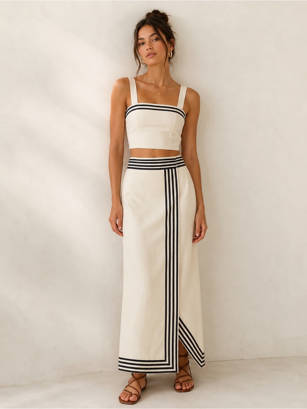 COMMENSE Striped Contrast Top & Skirt Set
